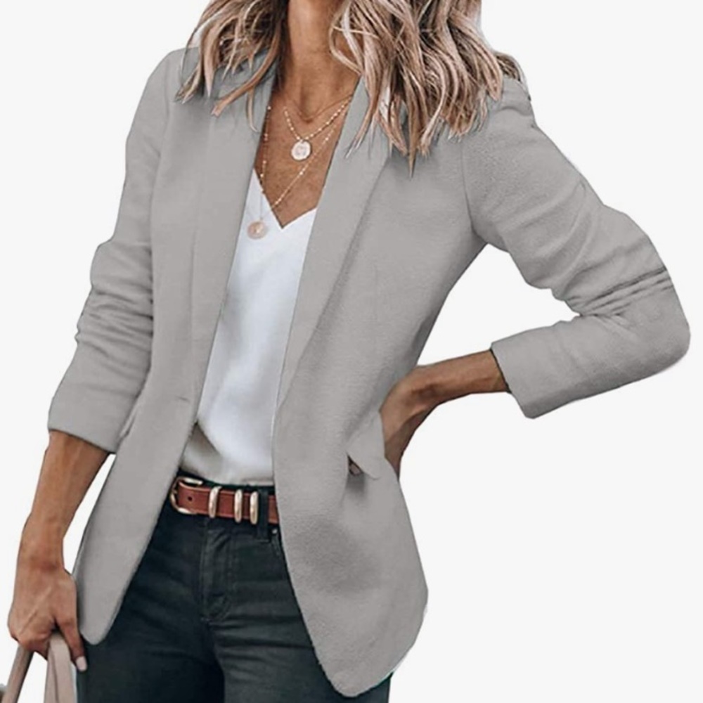 Venti6 Cicy bell gray women’s casual blazer with from slit and long sleeve ZS:M